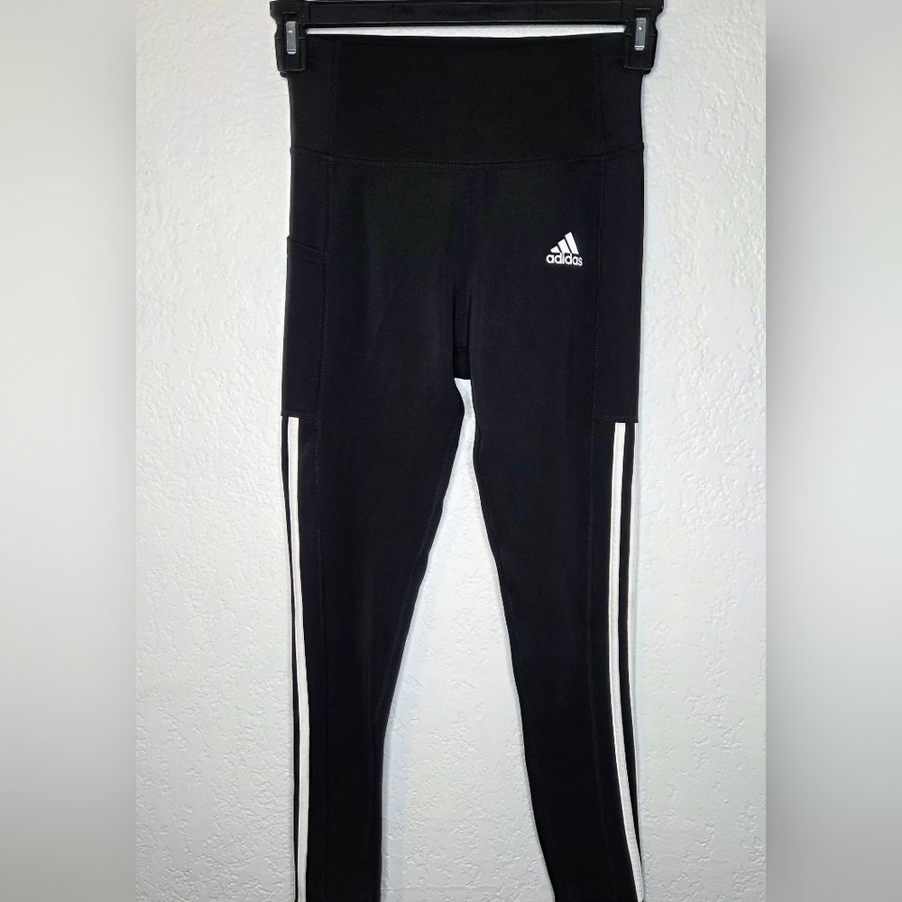 Adidas Aeroready Black Leggings with White Stripes Size Small Activewear